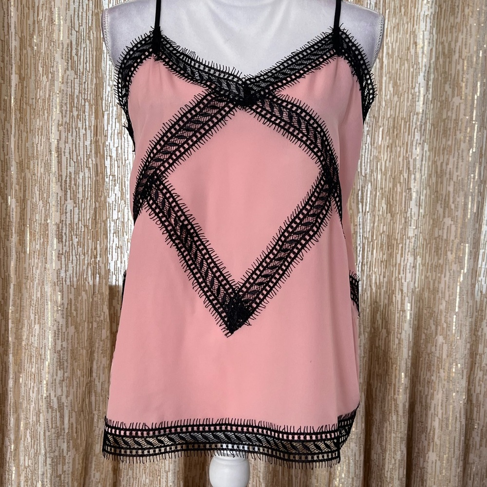 Aqua Pink Camisole with Black Lace Detail
